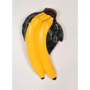 Vintage Handmade Plaster Banana Bunch Hanging Wall Plaque 1970s 10" Tall 6" Wide